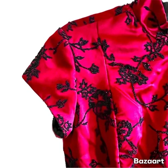 Vintage Formal Full Length Mandarin Beaded Huey Waltzer for Saks Dress Size 8 - Picture 5 of 10